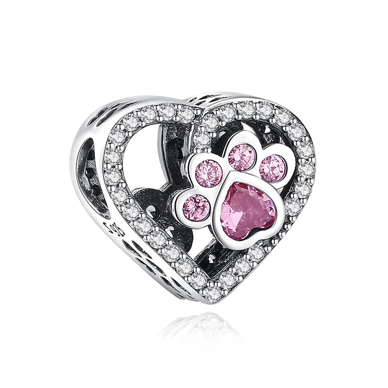 Original Silver Plated Charms For Women Love Pet Dog Cat Paw Print Pendant Beads Fit Pan Bracelets Necklaces DIY Luxury Jewelry