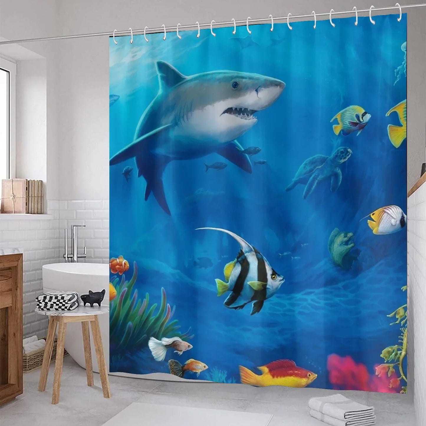 3D Ocean Design Dolphin Waterproof Fabric Bathroom Curtain Blue Shower Curtains Set Anti-skid Rugs Toilet Lid Cover Bath Mat