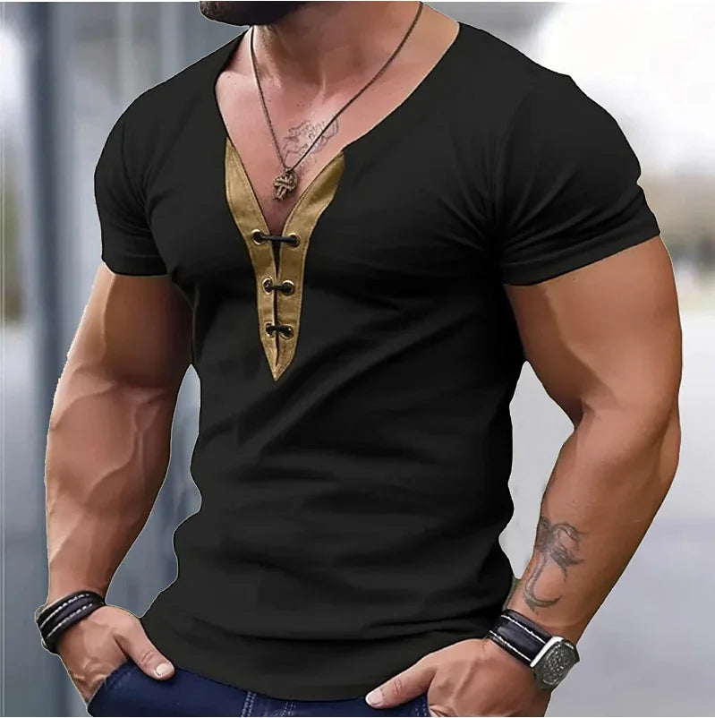 Summer Men Slim T-Shirts Short Sleeve V Neck T Shirt Man Casual Gym Tops Running Tees Football Basketball Shirts Male Clothes