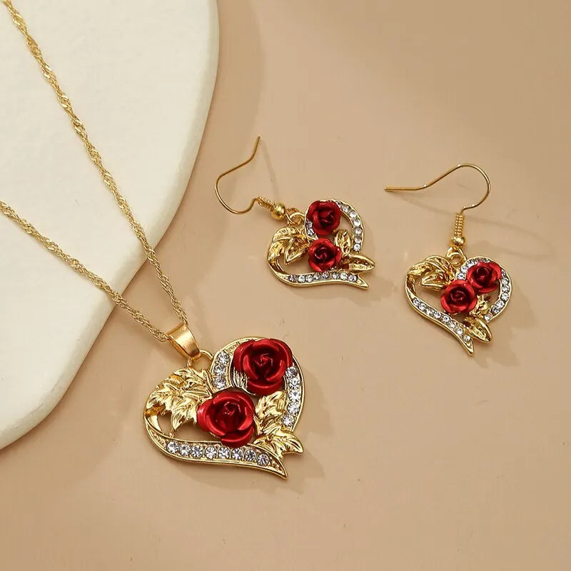 Creative Love Rose Heart Pendant Necklace For Women Exquisite Zircon Forever Necklace Romantic Valentines Day Jewelry