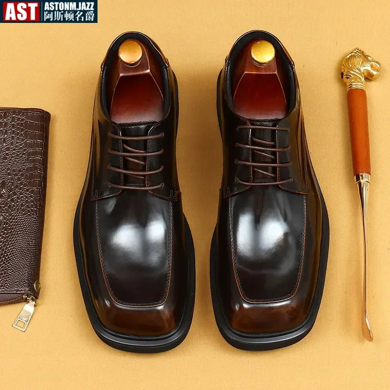 Patent Cow Leather Mens Dress Shoes Luxury Handmade Quality Genuine Leather Square Toe Elegant Wedding Social Derby Shoes Male