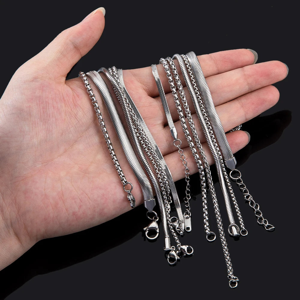 No Fade 5pcs Stainless Steel Twist Chain Necklace Box Snake Chain with Clasp Open Ring DIY Men Jewelry Making Findings Accessory