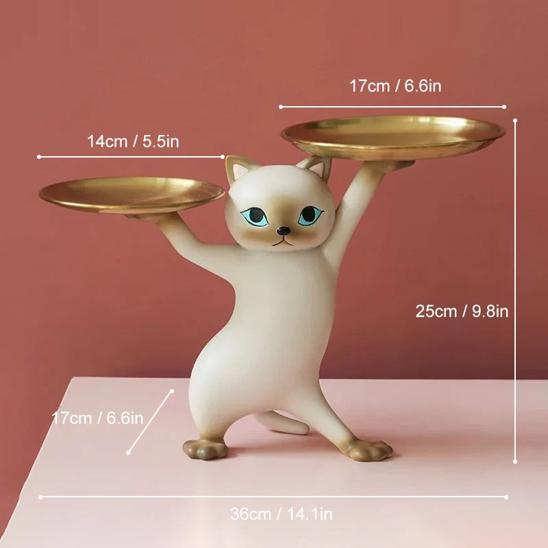 Creative  Cat Tray Resin Statue Bedroom Entrance Home Office Table Desk Decor Key Candy Container Storage Sculpture Figurines