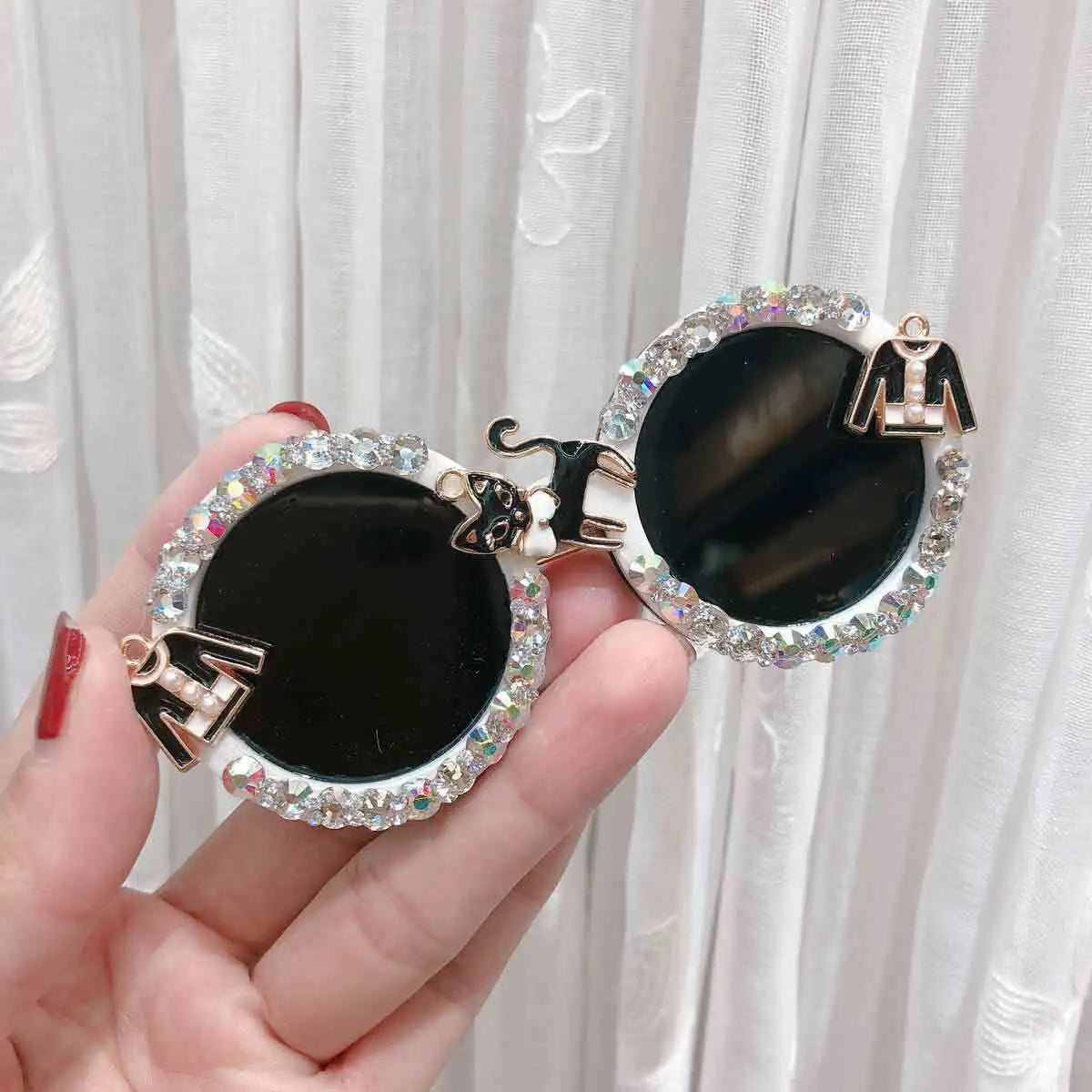 Black Sunglasses Shape Elastic Hair Bands Pins for Women Crystal Rhinestone Hairband Hair Clips Rope Tie Girls Hair Accesorios