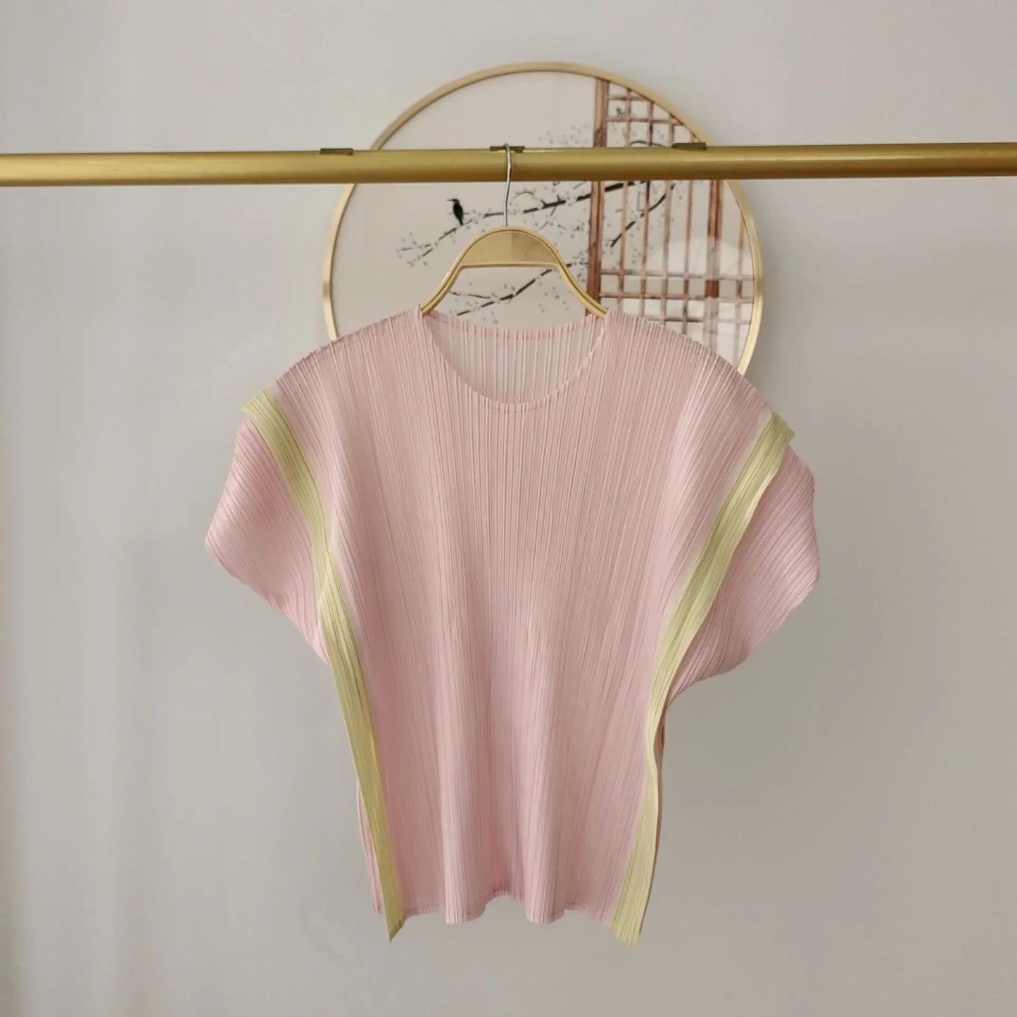 MIA XU Pleats Pants Sets 2025 Summer Miyake High-end Pleats Color Blocking False Two Pieces Fashion Casual T-shirt Pants Set