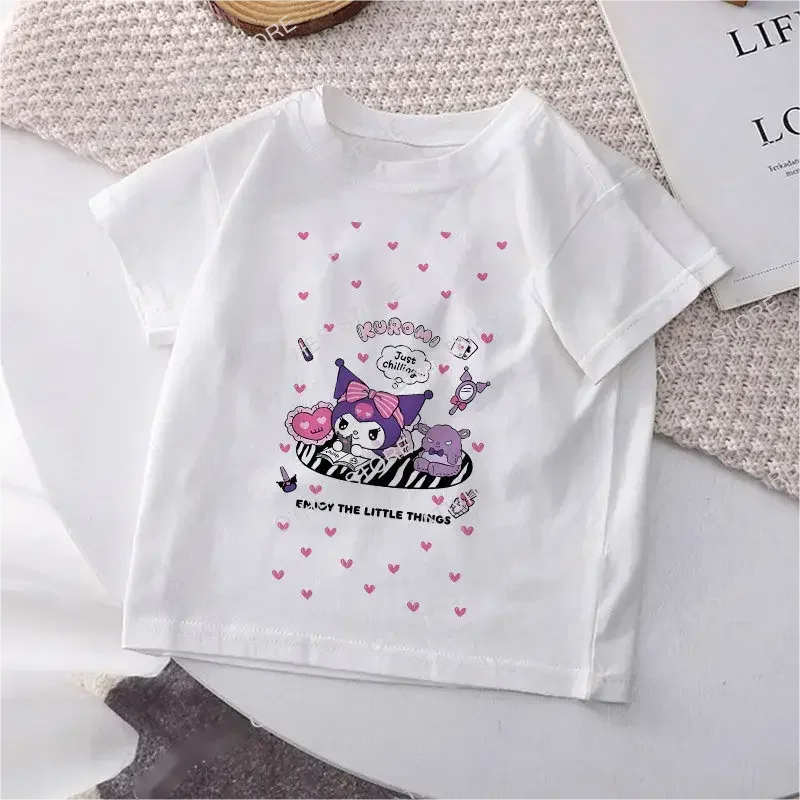 تي شيرت أطفال Hello Kitty من القطن Y2K Sanrio Kuromi Melody Anime Tee Shirts Cartoons Kids Girl Boy Street Wear Casual Clothing 