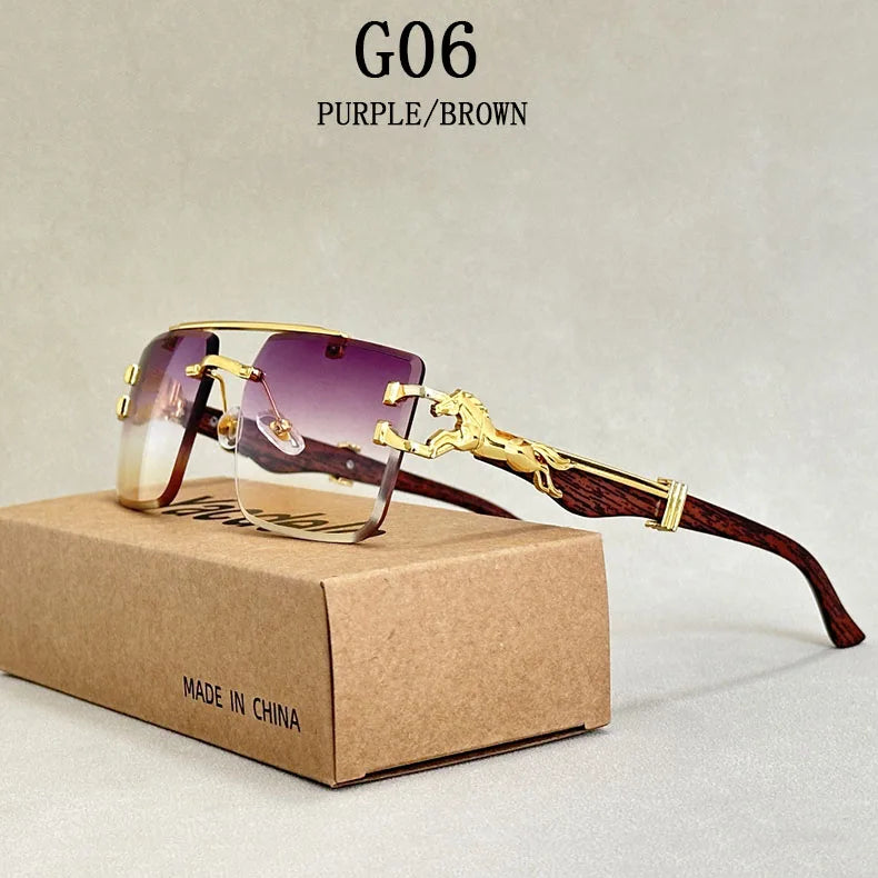New In Sunglasses For Men Wooden Rimless Sunglasses Women  Vintage Square Fashion Glasses Luxe Gafas De Sol Hombre Zonnebril Sun