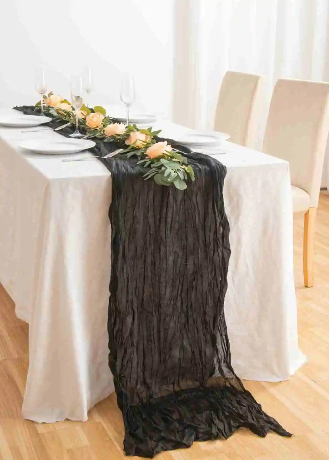 Eightree 2025 Knit Cloth Table Runner Wedding Birthday Party Banquet Decoration Gauze Fabric Voile Table Cloth Twist Table Cover