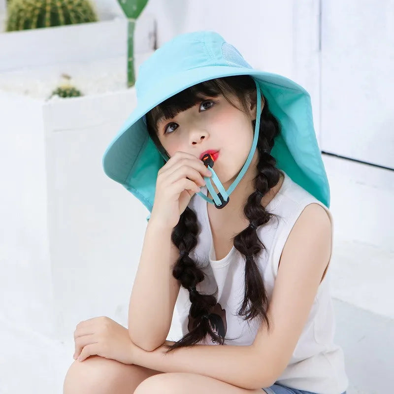 Ready to Ship Kids Sun Hat UV Protection Sunhat 5 Colors Adjustable Water Flap Baby Girl Summer Hats UPF 50+ Beach Hat