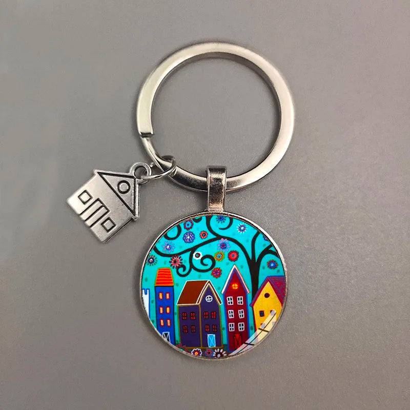 Key To The New House Kechain Beautiful House Under The Starry Sky Key Ring Personality Jewelry Gift Key Holder for New Home