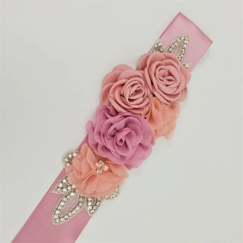 Wedding Belts White Ivory Flowers Pearls Satin Flower Rhinestone Decoration Accessories Elegant Bridesmaids Women Dresses Sash