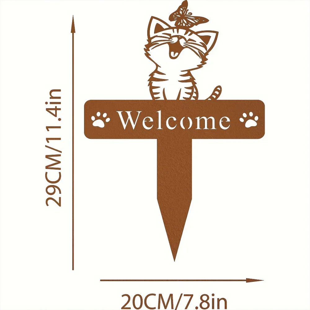 Elegant Cat Garden Stake - Bring beauty to your garden with this metal cat. Butterfly memorial. Perfect cat name decor