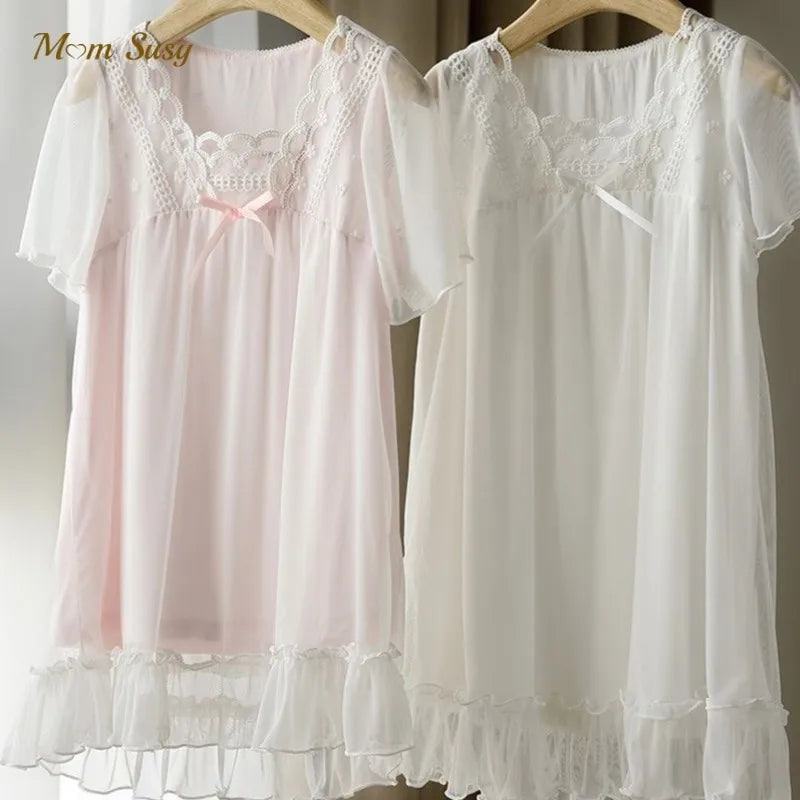 Baby Girl Princess Cotton Lace Night Robe Summer Toddler Teens Child Pajamas Dress Bow Baby Home Suit Child Clothes 3-14Y