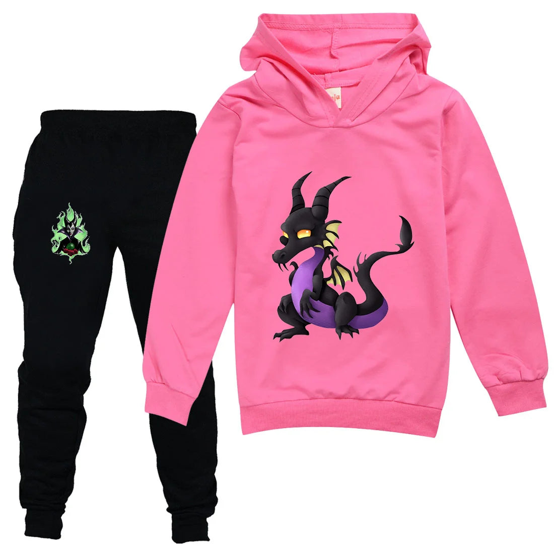 Maleficent Kids Sportswear Suits Girls Boys Casual Thin Hoodie Black Pants Teen Chilren Outerwear Clothing Sets