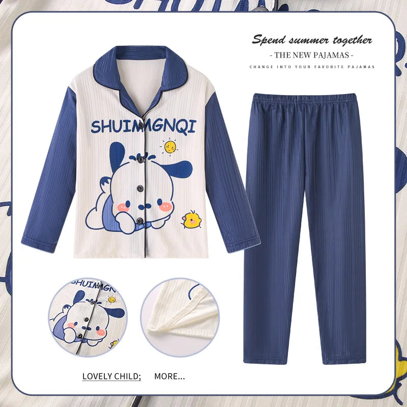 Girls' Autumn Jacquard Strips Sleepwear Pajama Robe Children's Clothing Mother Kids