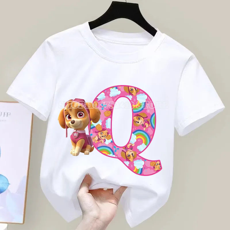 تي شيرت Paw Patrol صيفي للأولاد والبنات قمصان ماصة لطيفة برسومات كرتونية تشيس سكاي بيضاء ملابس بسيطة أساسية متعددة الاستخدامات هدية 