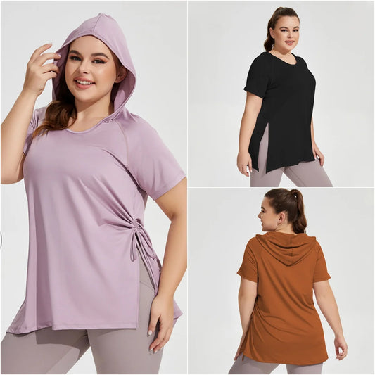 Women Loungewear Quick Dry Gym T Shirt Plus Size Fitness Top Breathable Running Workout Hoodie Curvy Women Sports Casual Clothes