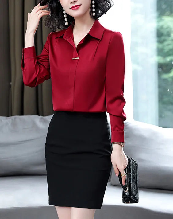 Women's Silk Shirts 2023 Spring Fashion Solid Loose Fashion Ladies Tops Button Long-sleeve Blouse Turn-down Collar Women Shirt