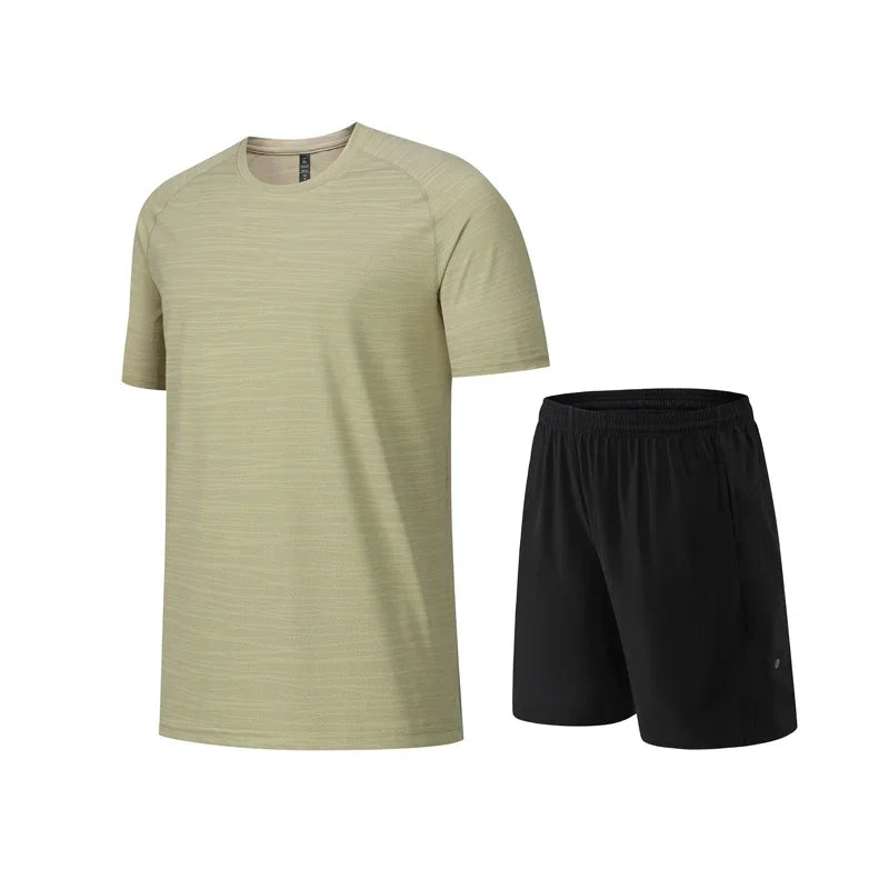 2pcs Set Mens Running Sportswear Suit Golf Tennis Workout Sweatshirts Short Sleeved Shorts Kits Outdoor Go Hiking Sports Clothes