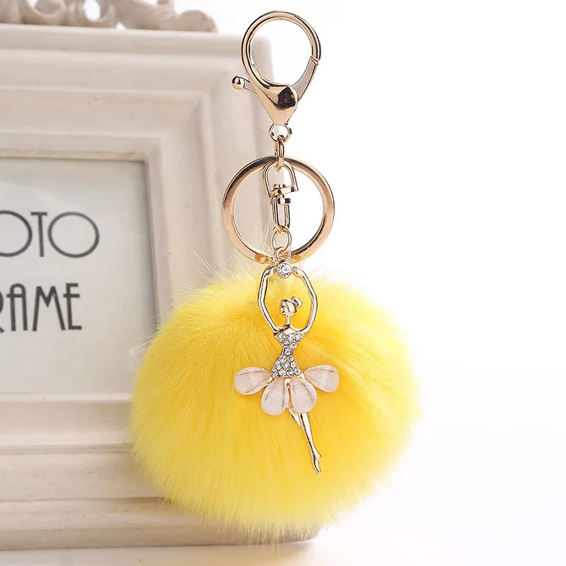 Car Women handBag Key Chain Fashion Pearl Chain Crystal Bottle Bow Pompom Keychain Fluffy Puff Ball Keychains Jewelry