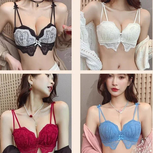 Push-up Gather Lace Bra Double U-shaped Soft Support Structure  Underwear Comfort Simple Bra Pride Bras