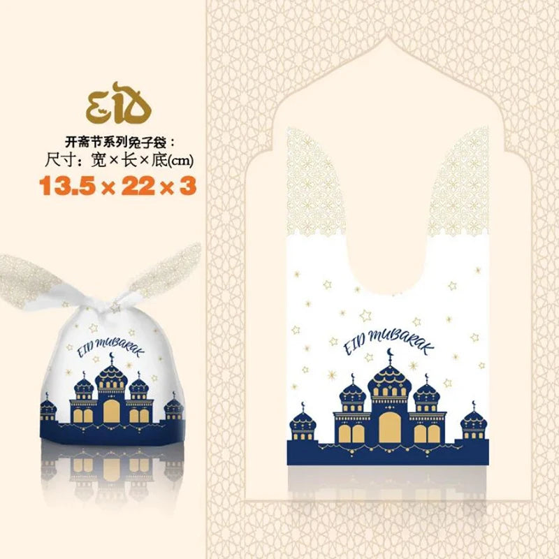 30PCS Eid Mubarak Rabbit Ear Bags Candy Gift Bags Muslim Islamic Festival Party Baking Package Ramadan Kareem Favors Supplies