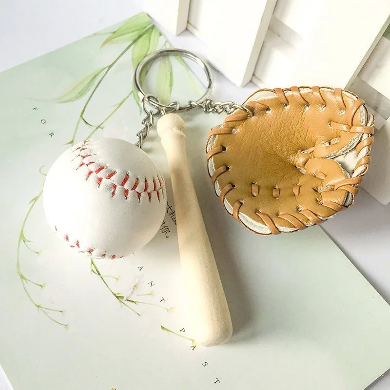 Creative Baseball Three-Piece Baseball Glove Wooden Key Chain Sports Car Key Ring Gifts For Men And Women Gifts For Men