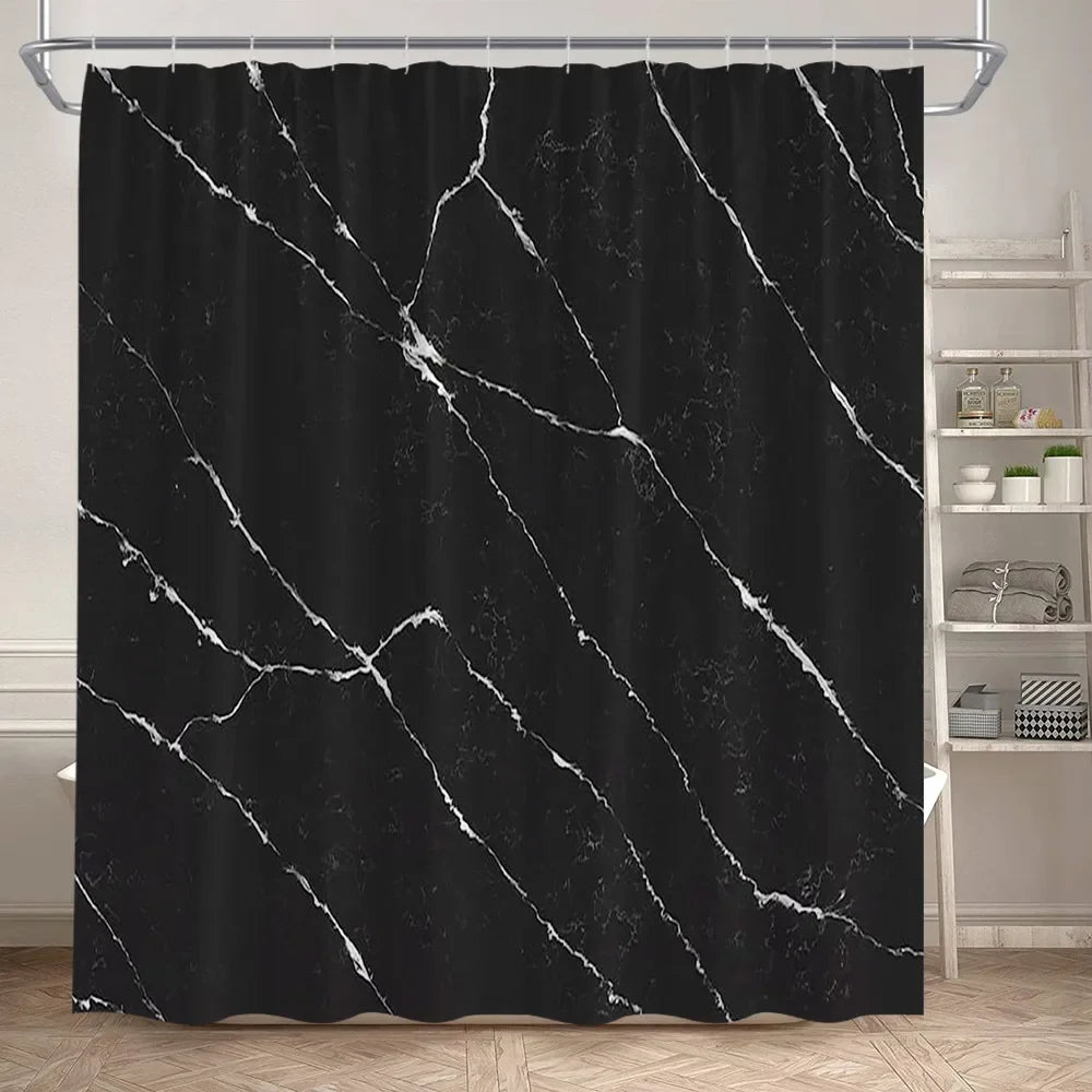 Black Marble Shower Curtain Set White Lines Cracked Pattern Modern Geometric Bathroom Decor Non-slip Rug Bath Mats Toilet Cover home improvement