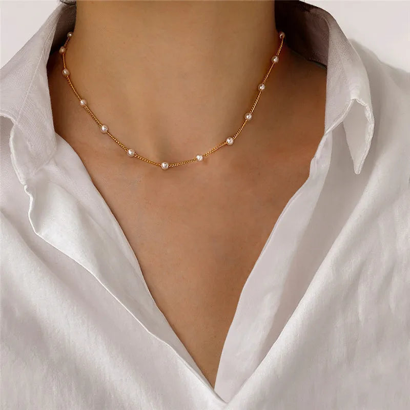 Pearl Choker Dainty Adjustable Necklace Rose Gold Plated Cultured Barque Pearl Tiny Chain Delicate Mother's Valentine Jewelry