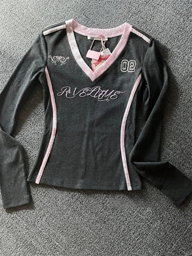 Vintage Suits Women Casual Y2k Long Sleeve T-shirts + Short Pants 2 Piece Sets Outwear Retro Chic