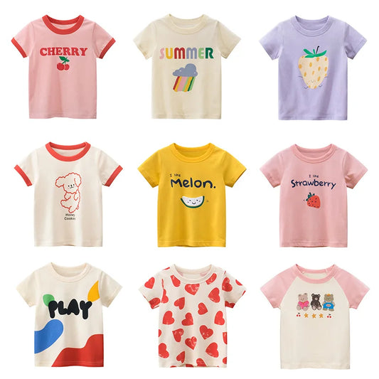 2024 sommer 2-8 Jahre Kinder Mädchen Shorts Ärmel T-shirts Gedruckt Kleines Mädchen Top Baby Mädchen T Shirts Kinder kleinkind Mädchen Kleidung 