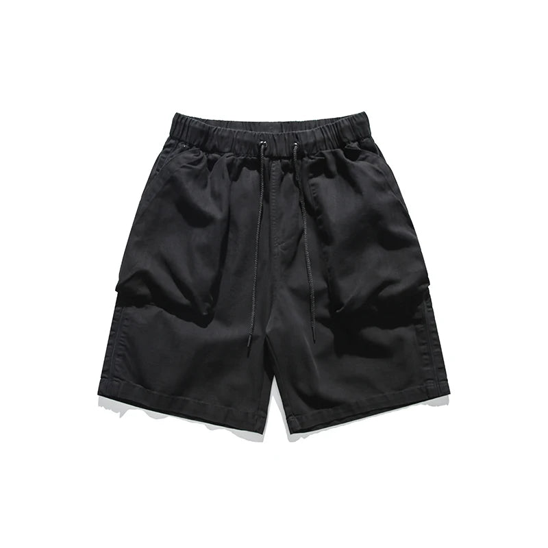 Fashion Leisure Pulling Rope Cargo Shorts Summer Men Elastic Waist Simplicity Comfort New Solid Color Large Pocket Men Shorts