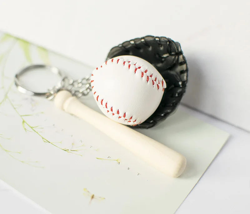 Creative Baseball Three-Piece Baseball Glove Wooden Key Chain Sports Car Key Ring Gifts For Men And Women Gifts For Men