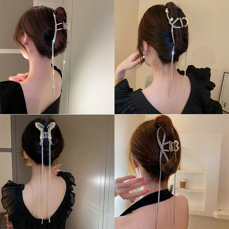 Fashion Luxury Shining Zircon Tassel Hair Clip Hairpin 2022 Trend Korean Metal Hair Claws for Women Girls Party Hair Accessories