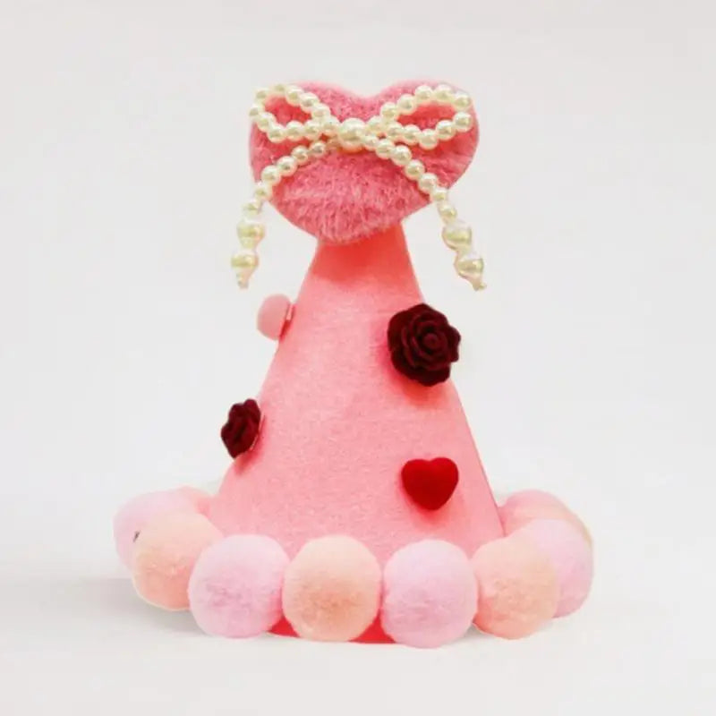 Valentine's Day Pet Love Hat Plush Balls Pink Heart Pet Valentines Day Hat Photo Props Pet Dress-Up Clothing Holiday Costume