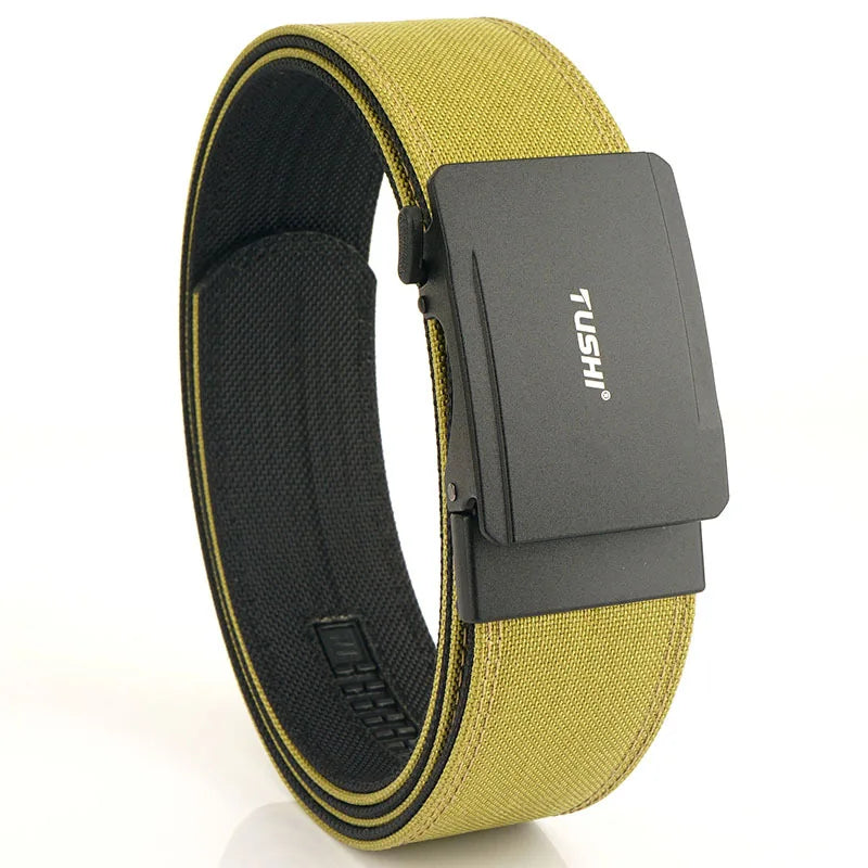 TUSHI Marke 4,3 Breiter, verdickter, doppellagiger Nylongürtel zum Aufhängen von Waffen, vielseitig einsetzbar, lässig, für den Außenbereich, taktische automatische Schnalle für Herren 