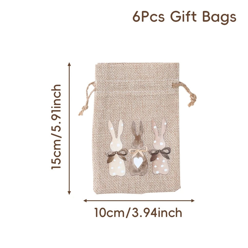 6Pcs Easter Linen Gift Bag Bunny Candy Cookie Packing Bag Spring Easter Party Favor Supplies Kids Candy Gifts Easter Decor 2025