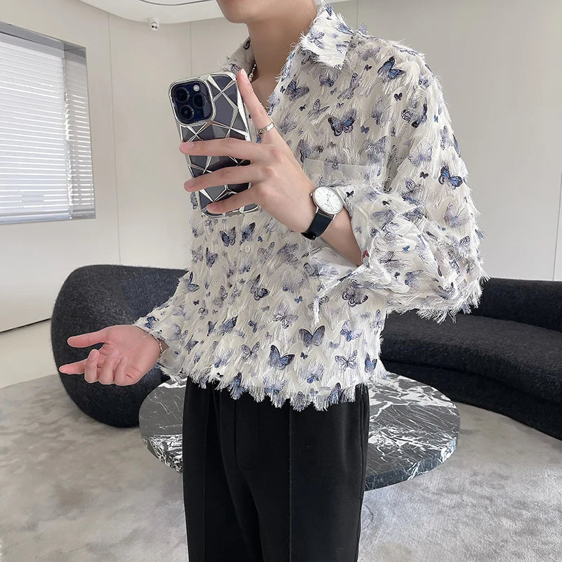 Loose Long-sleeved Shirt, Men's Single-breasted Square Collar Shirts Fashion Casual Blouse  - mon