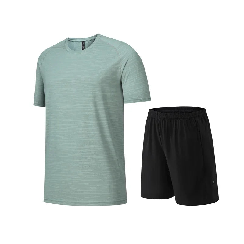 2pcs Set Mens Running Sportswear Suit Golf Tennis Workout Sweatshirts Short Sleeved Shorts Kits Outdoor Go Hiking Sports Clothes