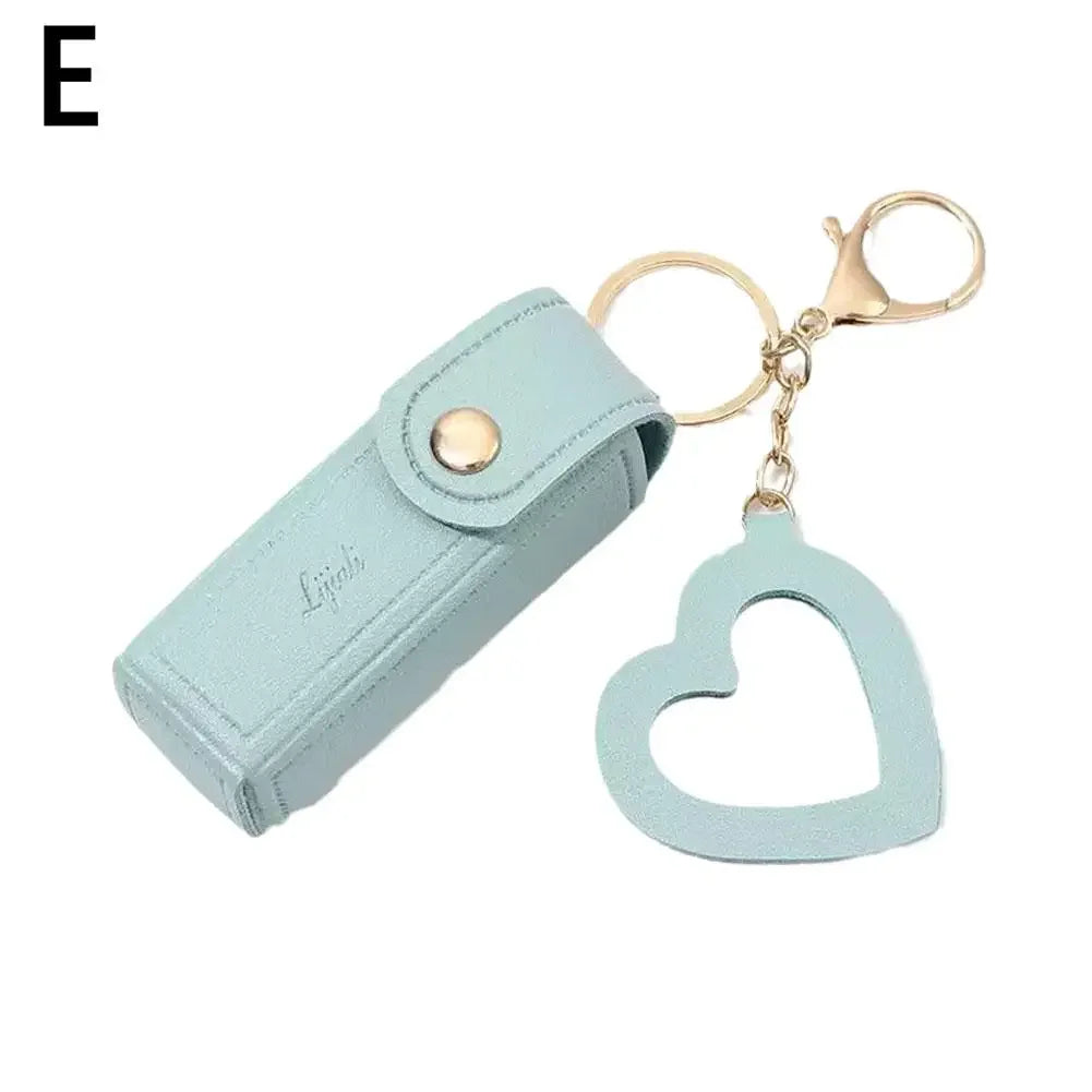 Portable Lipstick Organizer Keychain With Mirror, Glitter Lipstick Bags PU Mini Lip Gloss Bag Lipstick Holder For Women Gir E2J1