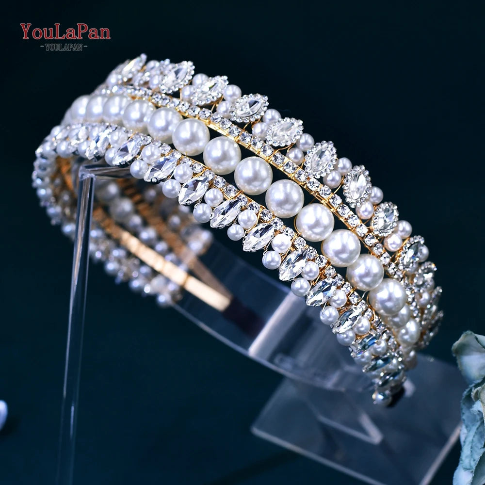 YouLaPan Wedding Pearl Headbands Hair Jewelry For Women Bridal Headdress Tiara Party Prom  Headpieces Hair Accessories HP724