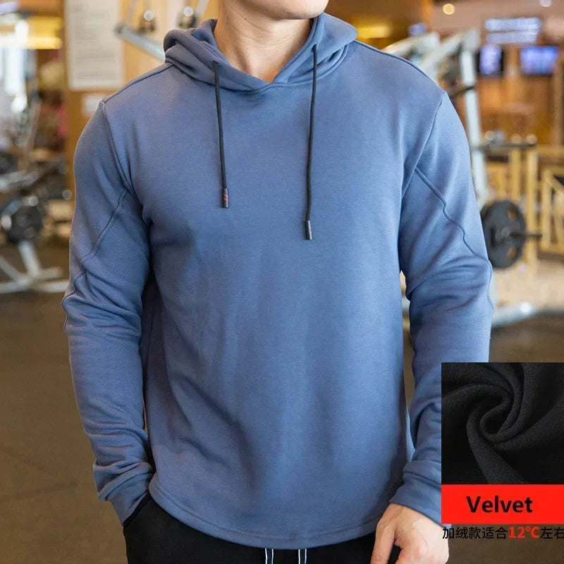 Winter Cotton Thick Velvet Mens Running Jackets Outdoor Sports Hoodies Jogging Hooded Sportswear Gym Sweatshirts Fitness Jackets
