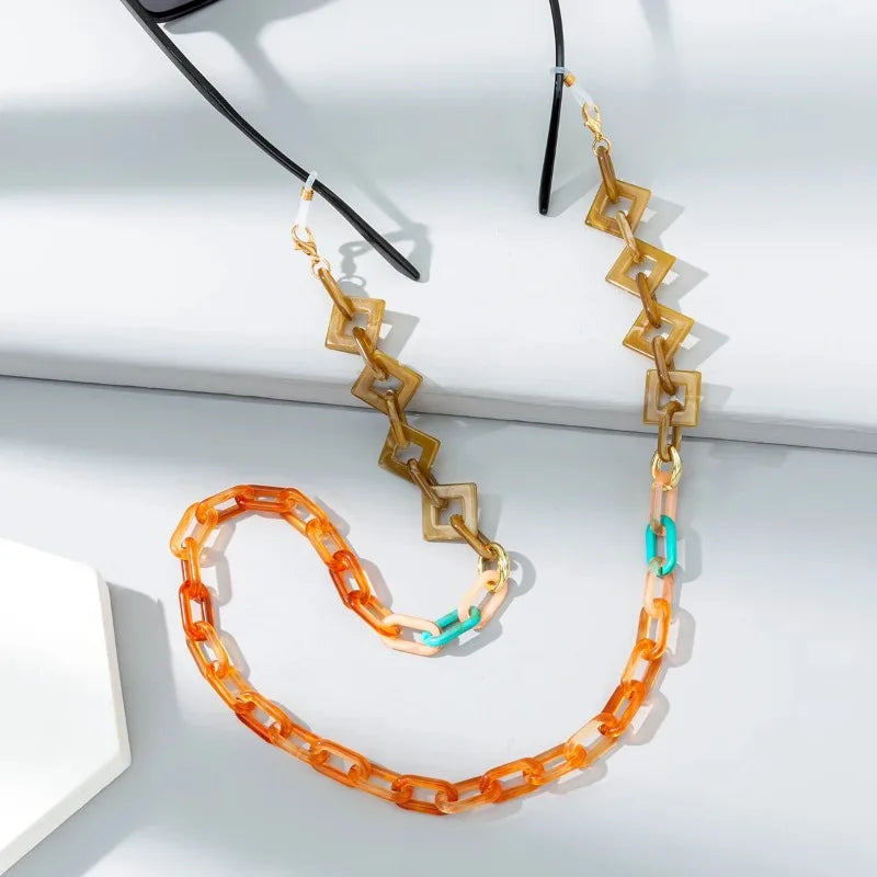 Hot Sale Colorful Mixed Acrylic Hanging Neck Rope Eyewear Glasses Chain Fashion Geometric Buckle Anti-lost Sunglasses Chains