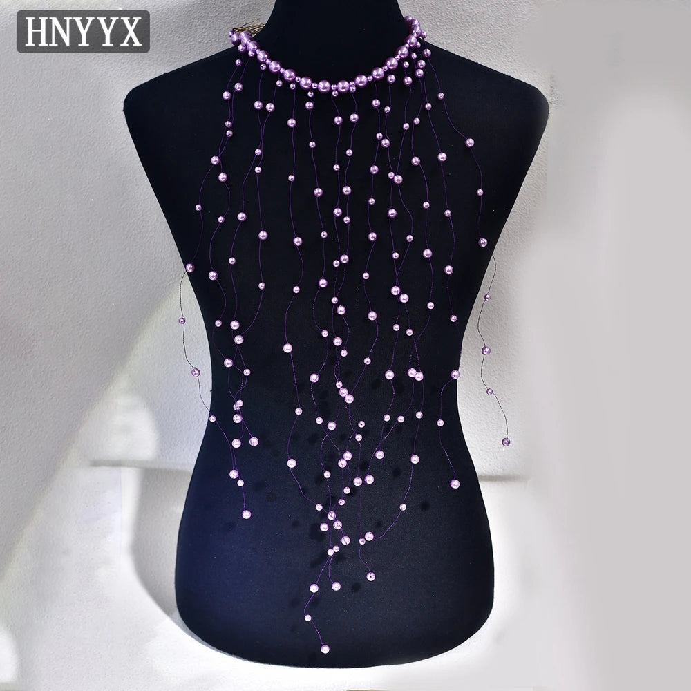 HNYYX Crystal Pearl Beaded Hair Vine Long Purple Head Hoop Headband Accessory Wedding Bride Fashion Tiara Hair Accessories A171