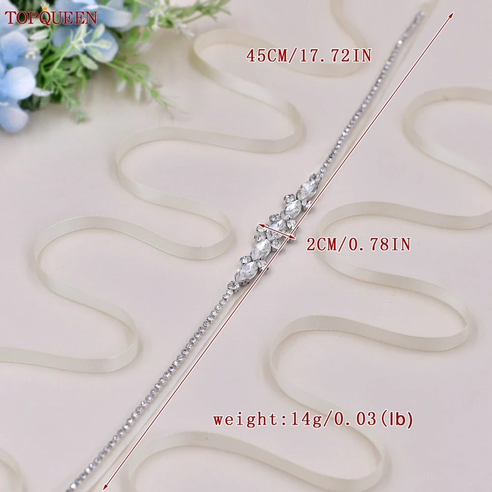TOPQUEEN Wholesale Wedding Accessories Silver Rhinestone Bridal Thin Belt Formal Dress Waist Decoration Bridesmaid Belt S386