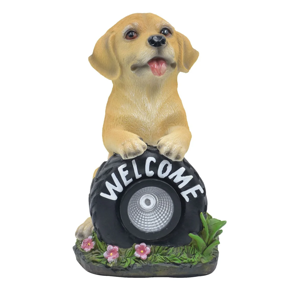 Solar Garden Dog Statue Welcome Sign with LED Lights Resin Solar Powered Puppy Figurine Decorative Sculpture for garden decoration