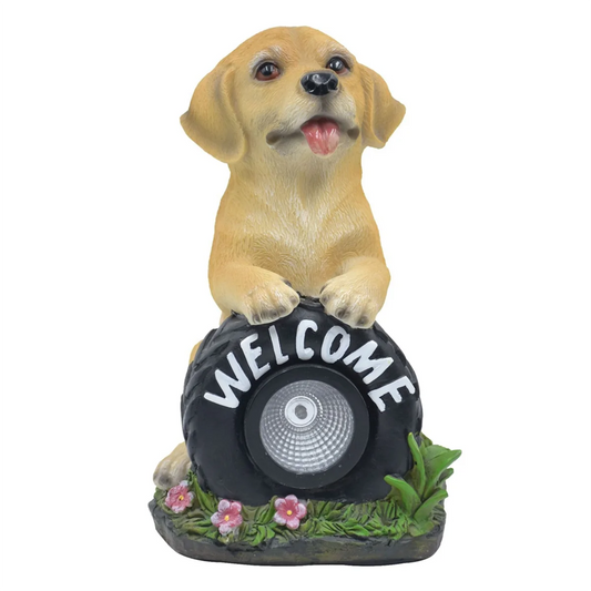 Solar Garden Dog Statue Welcome Sign with LED Lights Resin Solar Powered Puppy Figurine Decorative Sculpture for garden decoration