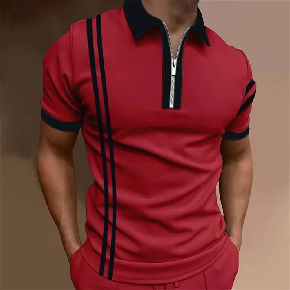 Striped Printed Short Sleeve Polo Shirt Summer Golf Clothing High Quality Tops Simple Men Clothing Loose Oversized Pullover 2023
