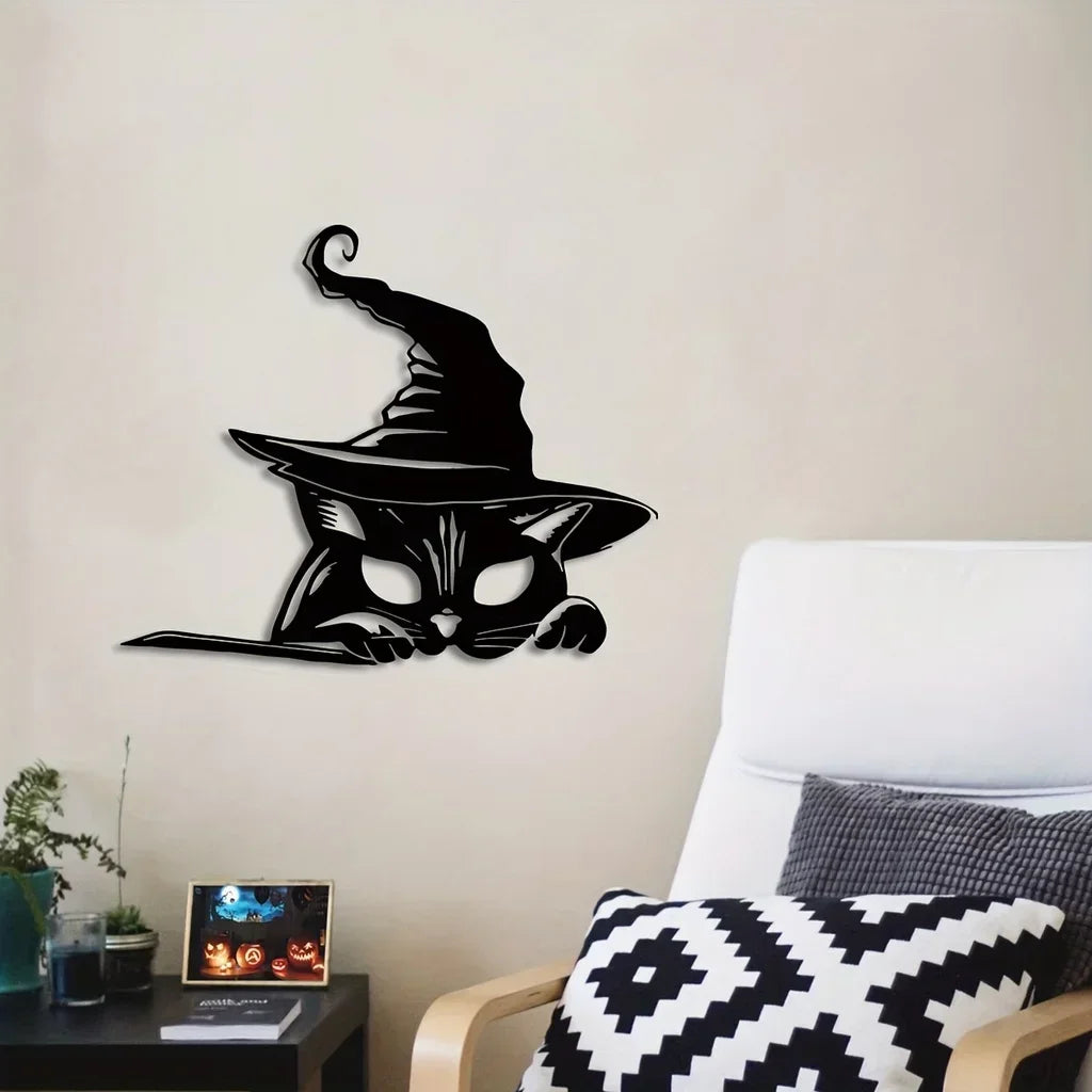 metal iron  Black Cat Halloween Home Decor, Metal Cat Silhouette Yard Signs Garden Patio Party Decorations Wall Hanging Decor Ba