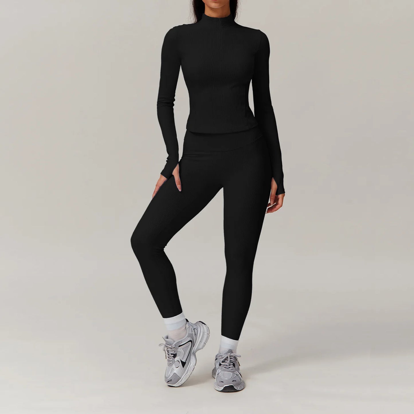 White 2PCS Women Yoga Set Workout Tracksuits Sportswear Gym Clothing Fitness Long Sleeve Jacket Waist Leggings Sports Suit